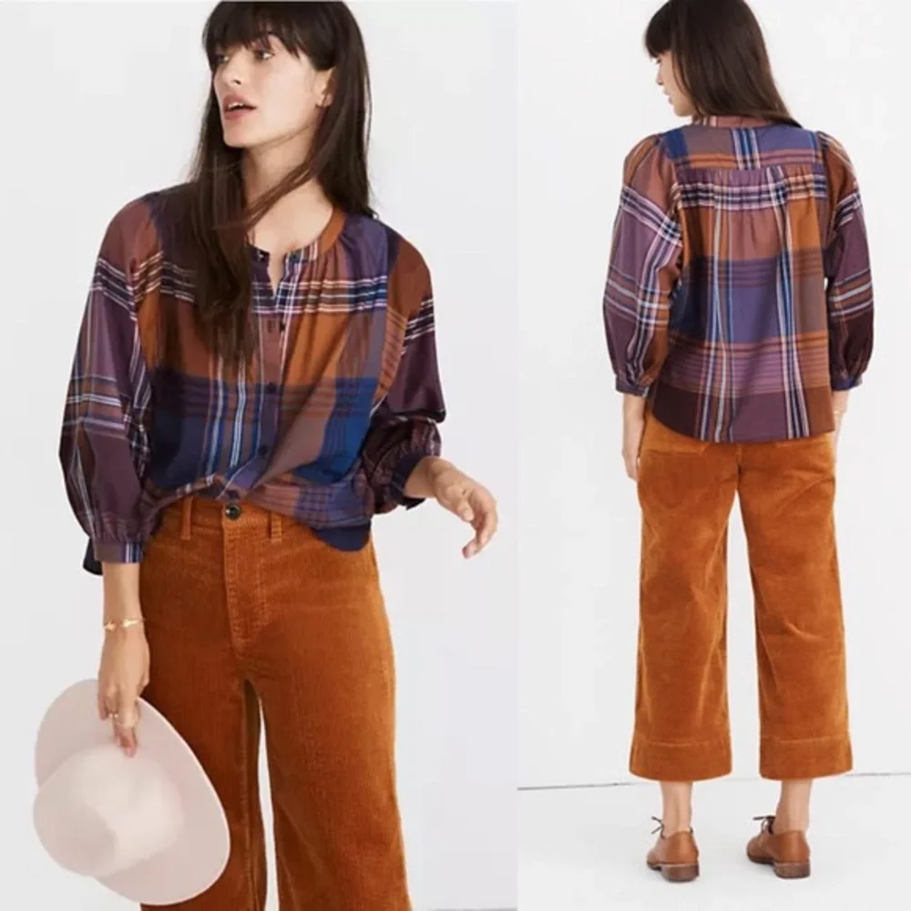 Madewell plaid peasant top